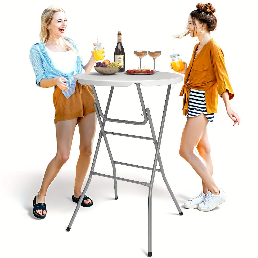 Folding Table, 32 Inch Round Set of 2, Portable Plastic Table with Thickened Top Metal shown in the main product view