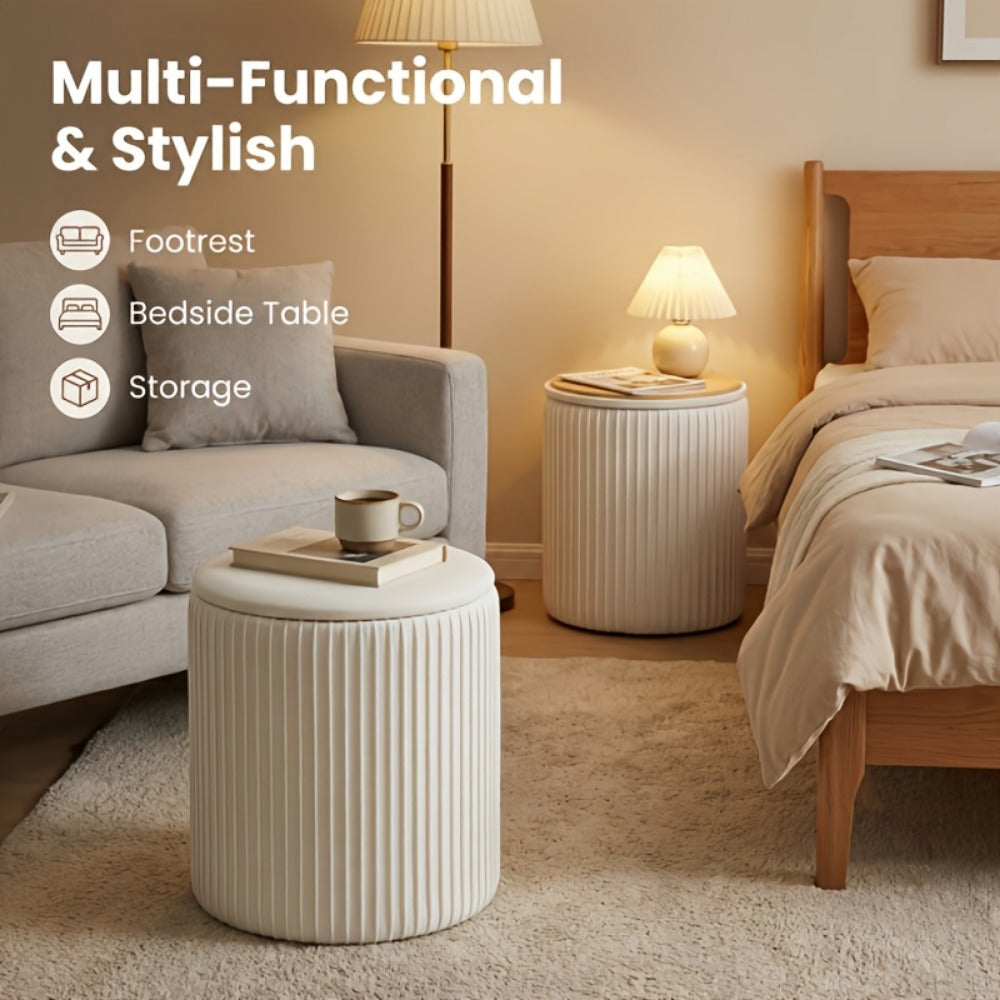 2-Piece Set Round Ottoman with Hidden Storage for Living Room detail image