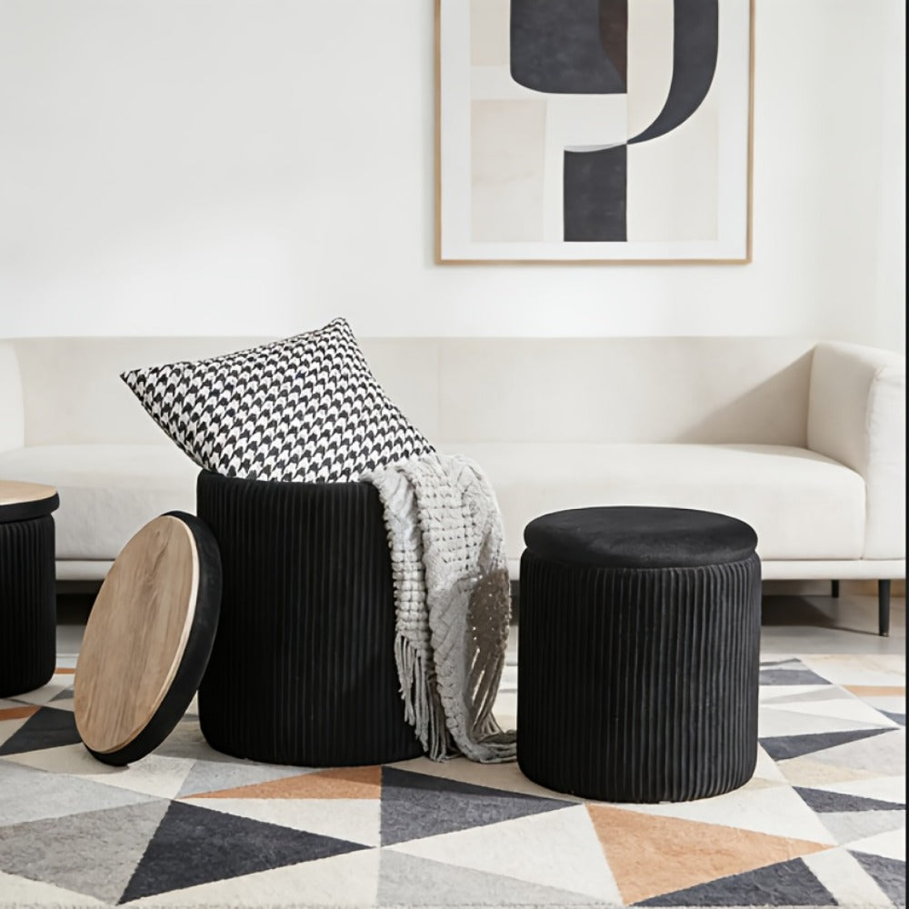 2-Piece Set Round Ottoman with Hidden Storage for Living Room detail image - detail view 5
