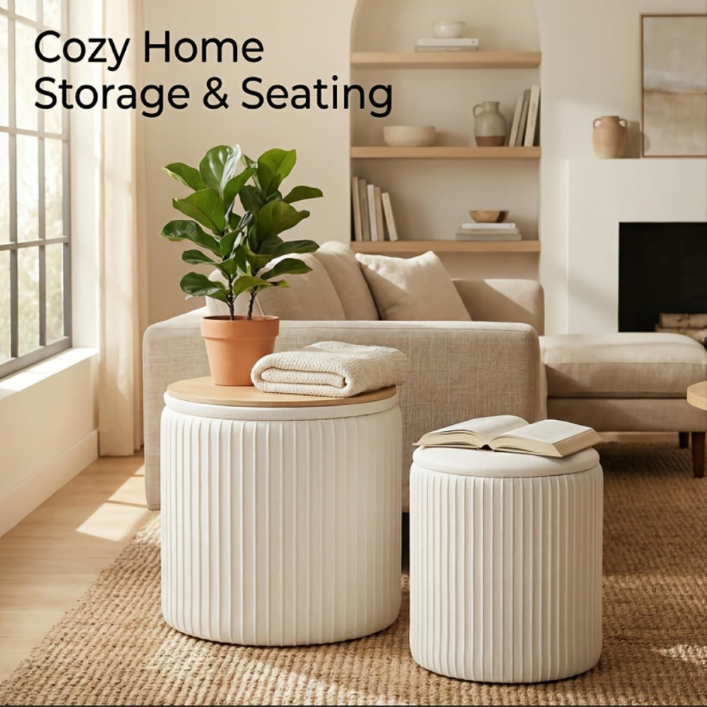 2-Piece Set Round Ottoman with Hidden Storage for Living Room detail image - detail view 7