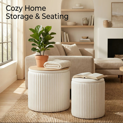 2-Piece Set Round Ottoman with Hidden Storage for Living Room detail image - detail view 7