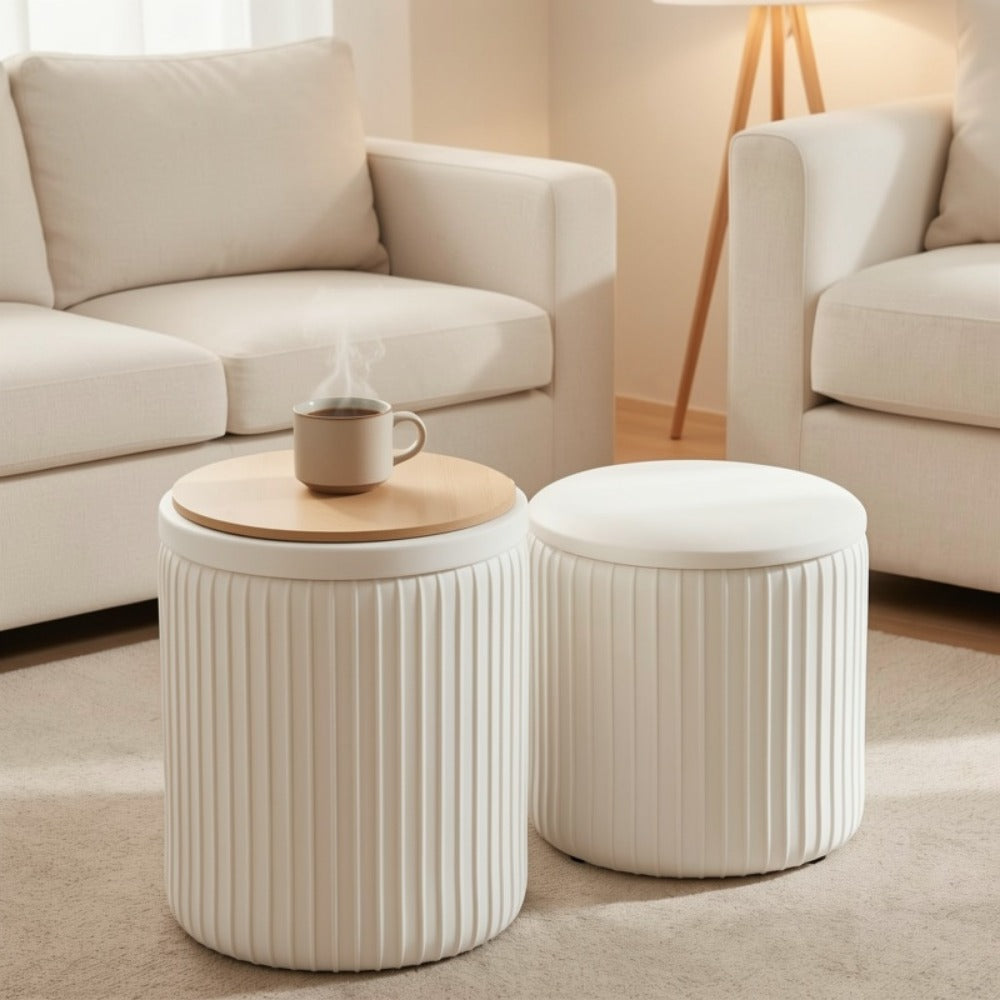 2-Piece Set Round Ottoman with Hidden Storage for Living Room detail image - detail view 8