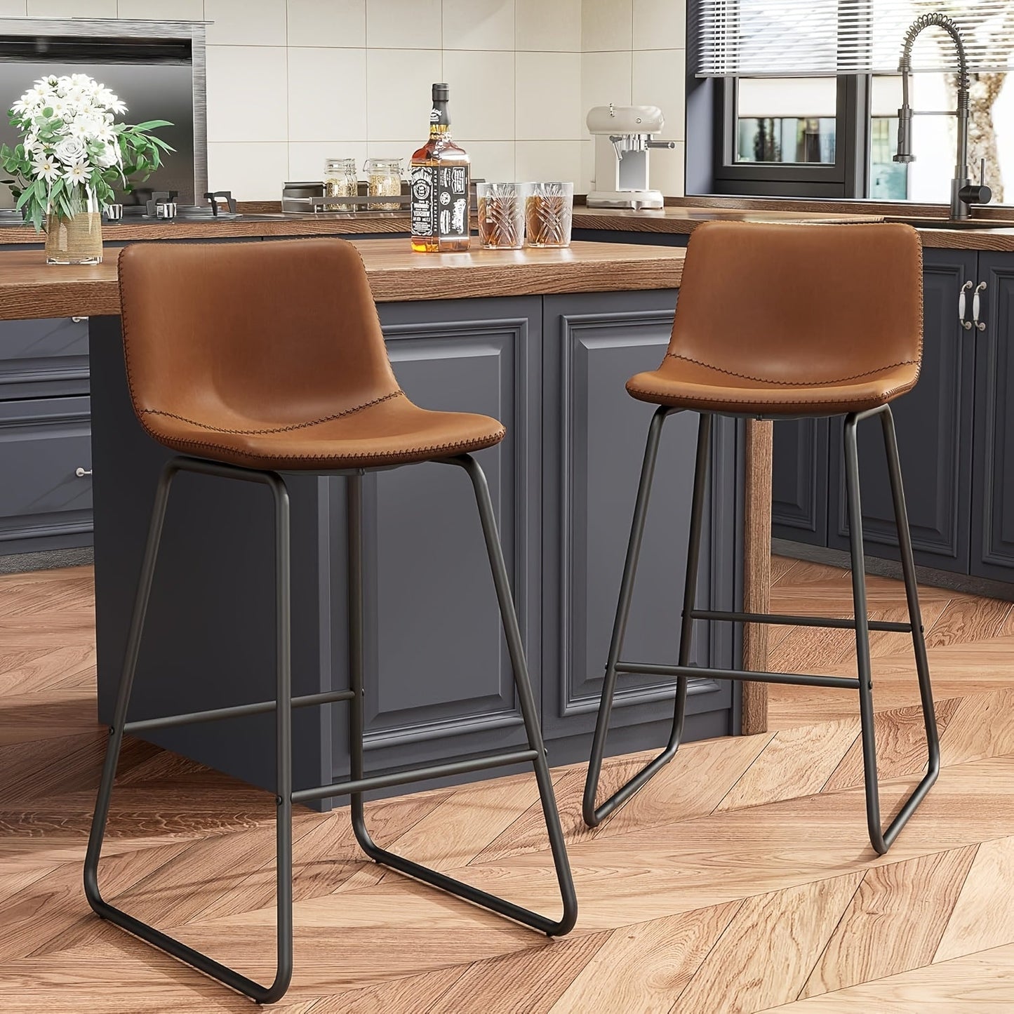 Bar Stool shown in the 2Pcs-Dark Brown option
