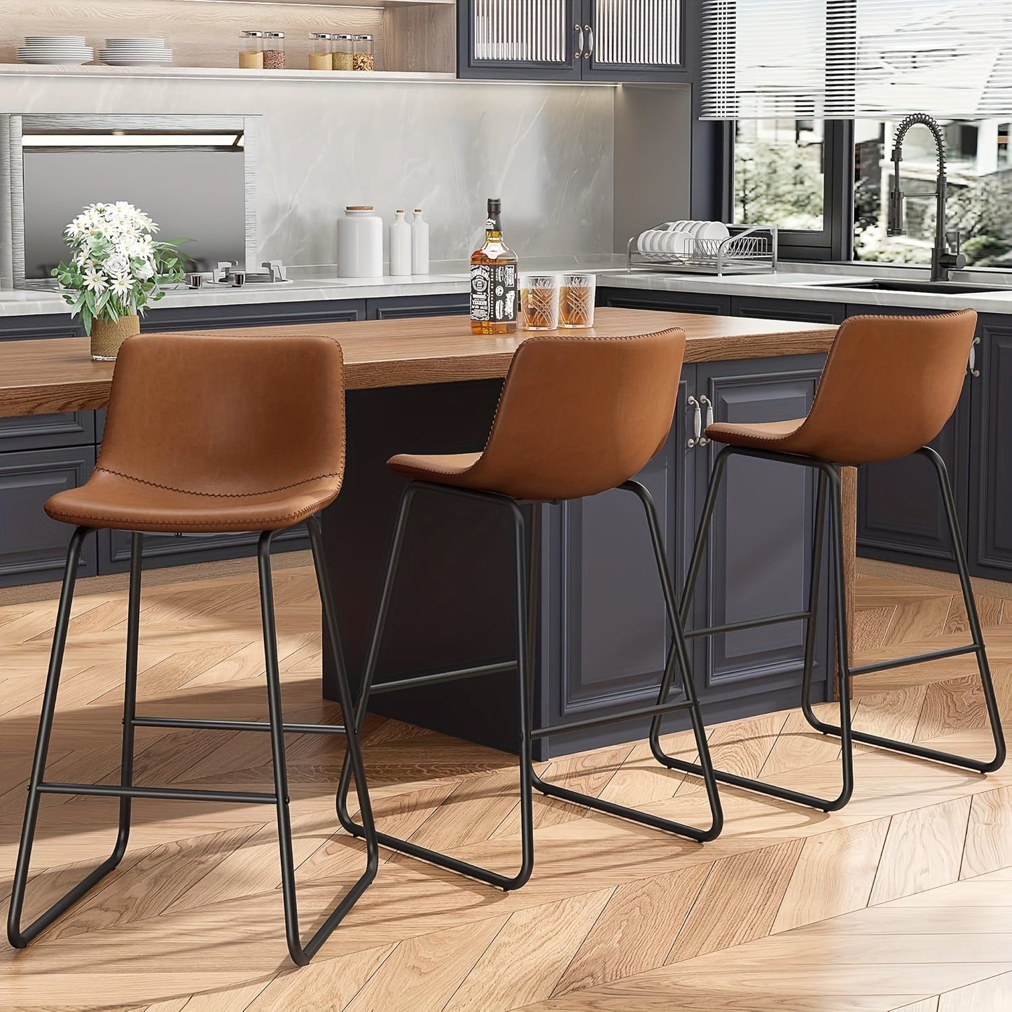 Bar Stool shown in the 3Pcs-Dark Brown option