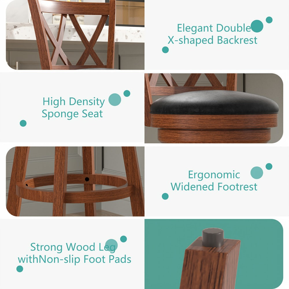 2-Piece Set Upholstered Bar Stool with Solid Wood Construction for Kitchen detail image - detail view 4