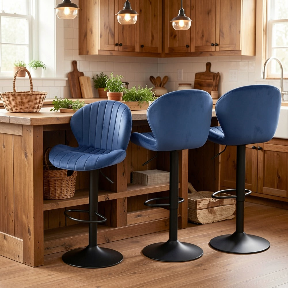 2-Piece Set Velvet Bar Stool with Adjustable Height and Footrest for Kitchen detail image - detail view 10
