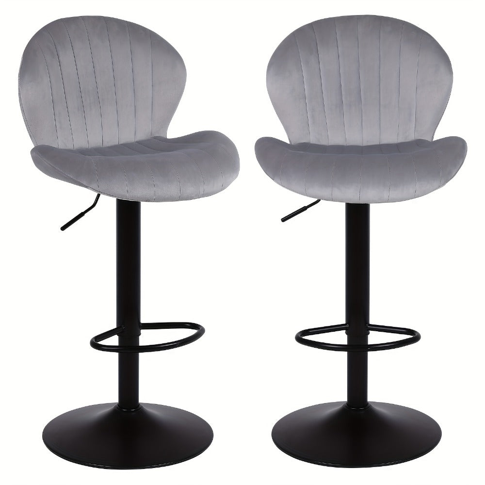 2-Piece Set Velvet Bar Stool with Adjustable Height and Footrest for Kitchen detail image - detail view 13