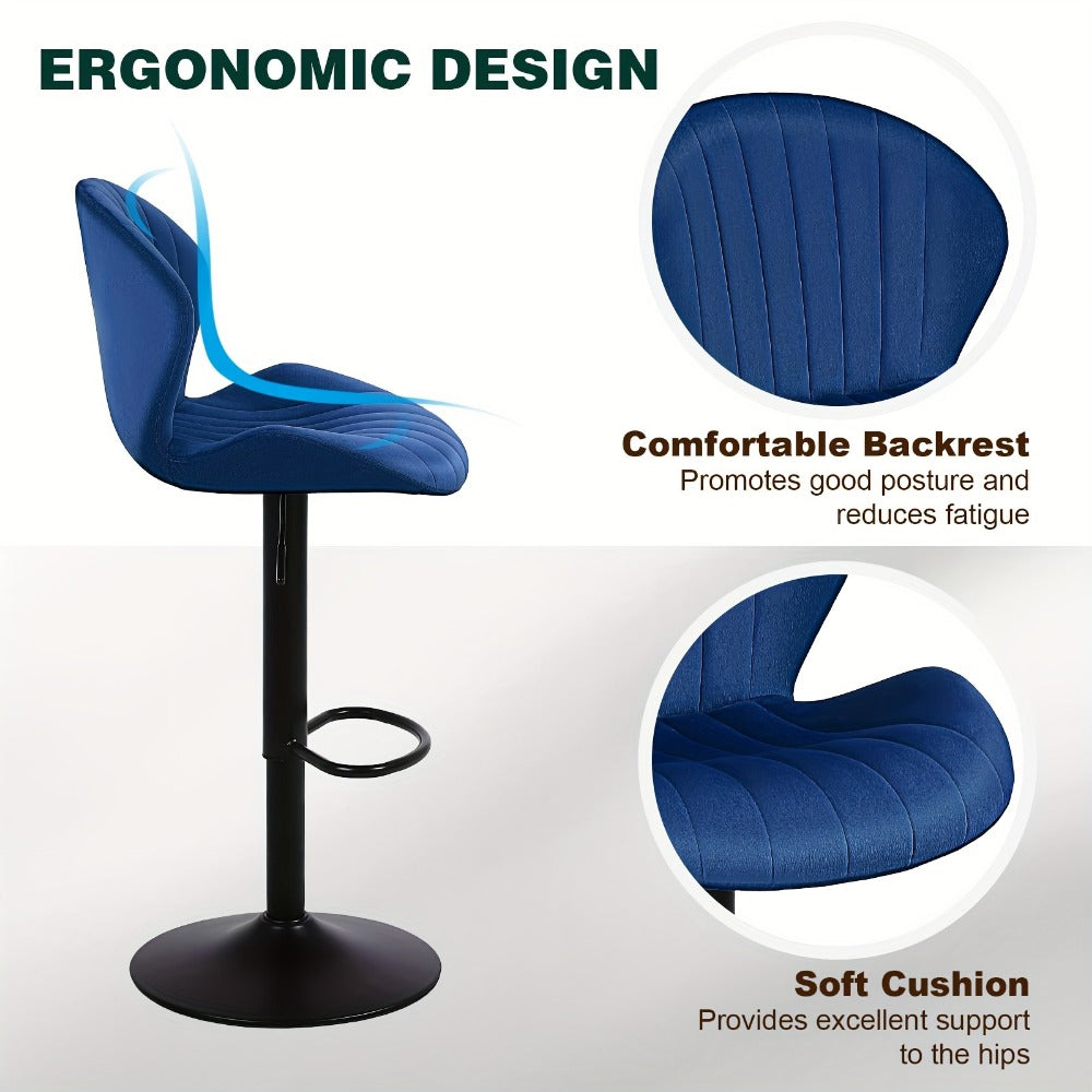 2-Piece Set Velvet Bar Stool with Adjustable Height and Footrest for Kitchen detail image - detail view 17