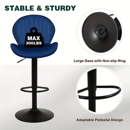 2-Piece Set Velvet Bar Stool with Adjustable Height and Footrest for Kitchen detail image - detail view 18