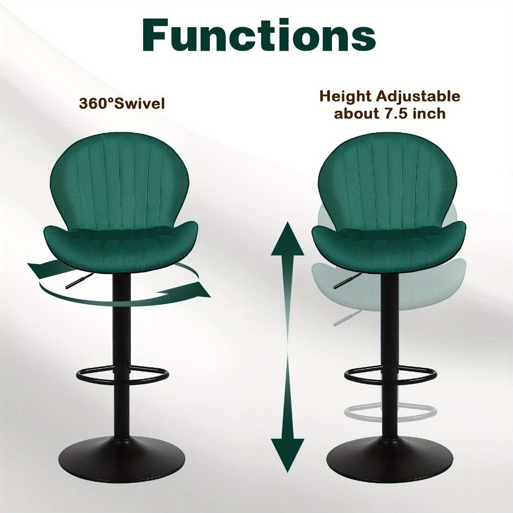 2-Piece Set Velvet Bar Stool with Adjustable Height and Footrest for Kitchen detail image