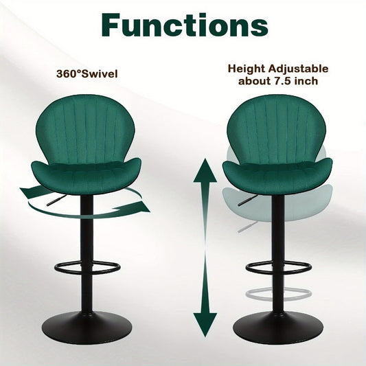 2-Piece Set Velvet Bar Stool with Adjustable Height and Footrest for Kitchen detail image
