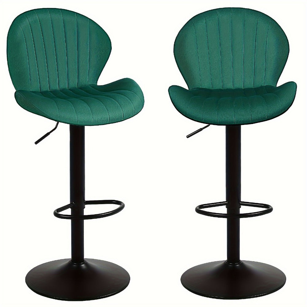 2-Piece Set Velvet Bar Stool with Adjustable Height and Footrest for Kitchen detail image - detail view 3