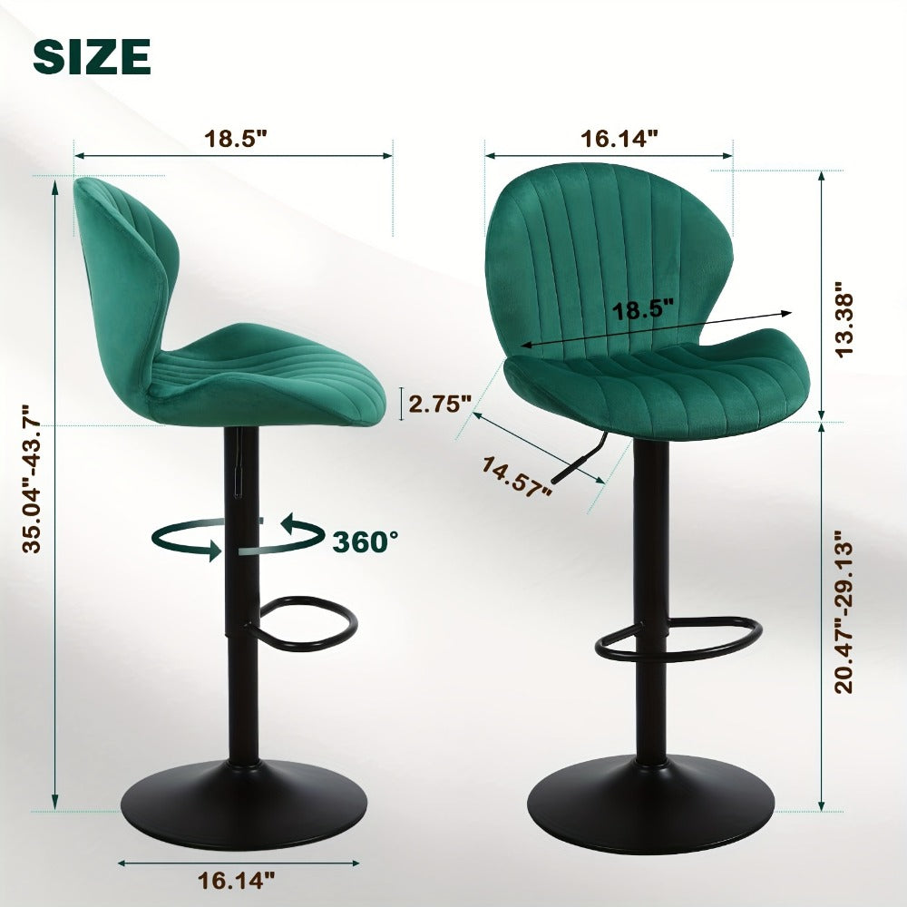 2-Piece Set Velvet Bar Stool with Adjustable Height and Footrest for Kitchen detail image - detail view 4