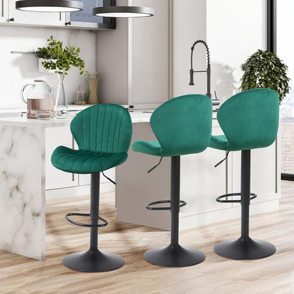 2-Piece Set Velvet Bar Stool with Adjustable Height and Footrest for Kitchen detail image - detail view 5