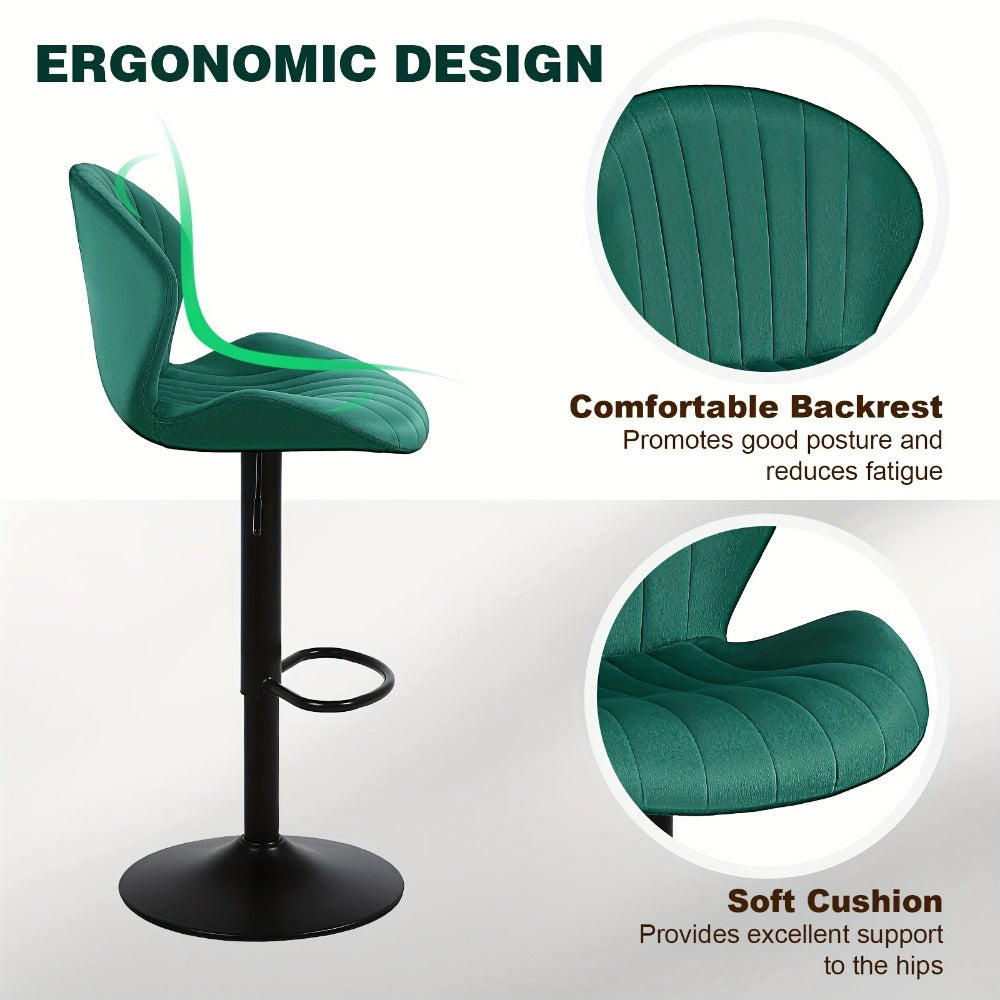 2-Piece Set Velvet Bar Stool with Adjustable Height and Footrest for Kitchen detail image - detail view 6