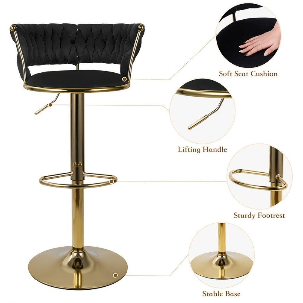 2-Piece Set Velvet Bar Stool with Adjustable Height for Kitchen detail image - detail view 10