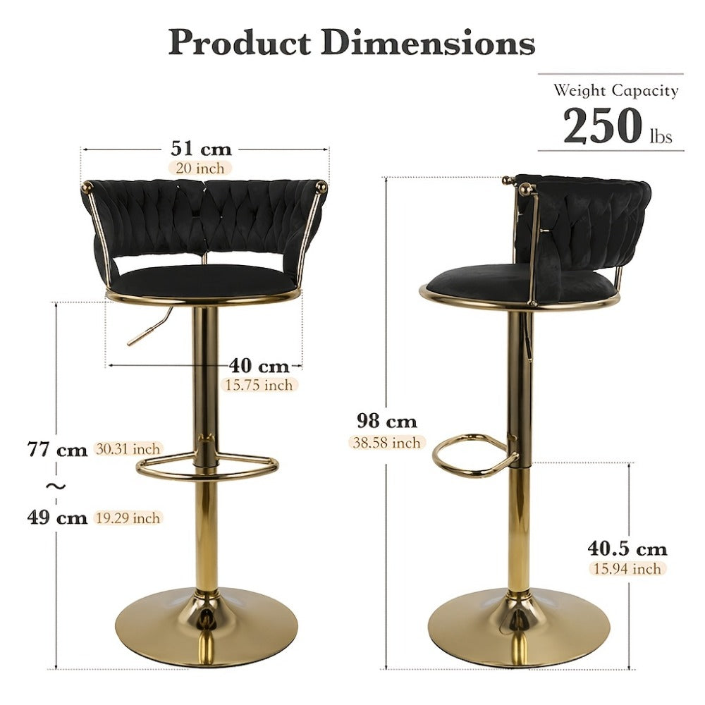 2-Piece Set Velvet Bar Stool with Adjustable Height for Kitchen detail image - detail view 4