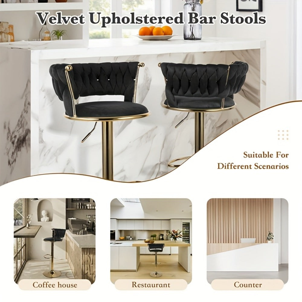 2-Piece Set Velvet Bar Stool with Adjustable Height for Kitchen detail image - detail view 8