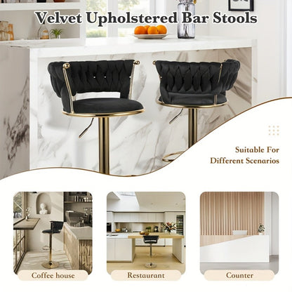 2-Piece Set Velvet Bar Stool with Adjustable Height for Kitchen detail image - detail view 8