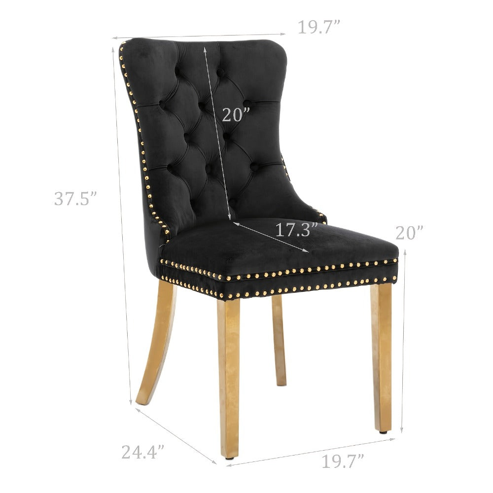 2-Piece Set Velvet Upholstered Dining Chairs with Solid Wood Construction for Kitchen detail image - detail view 4