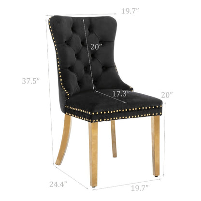 2-Piece Set Velvet Upholstered Dining Chairs with Solid Wood Construction for Kitchen detail image - detail view 4