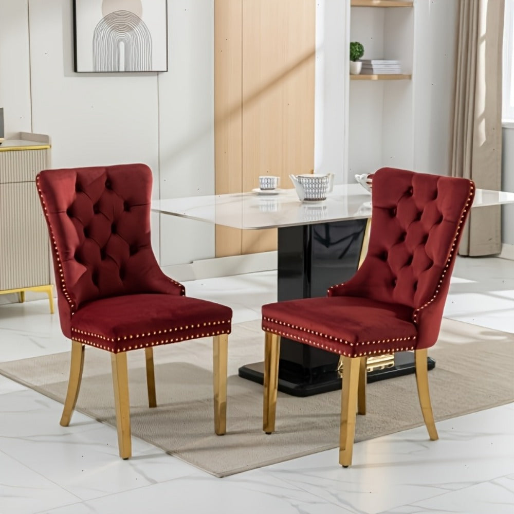 2-Piece Set Velvet Upholstered Dining Chairs with Solid Wood Construction for Kitchen detail image - detail view 5