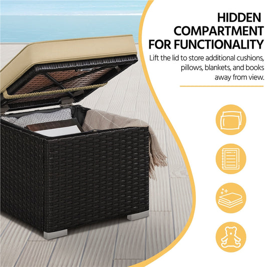 2-Piece Set Wicker Outdoor Ottoman with Hidden Storage and Removable Cushions detail image