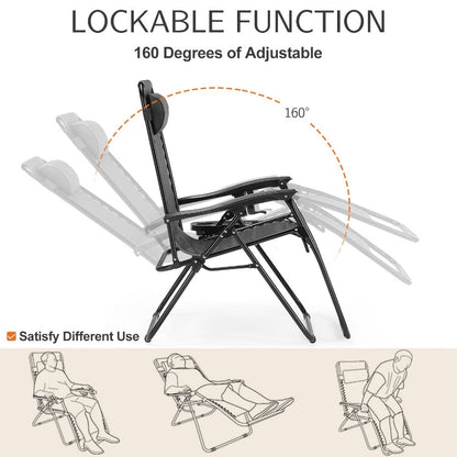 2-Piece Set Zero-Gravity Outdoor Lounge Chair with Cup Holder detail image - detail view 10