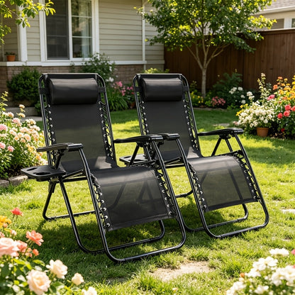 2-Piece Set Zero-Gravity Outdoor Lounge Chair with Cup Holder detail image