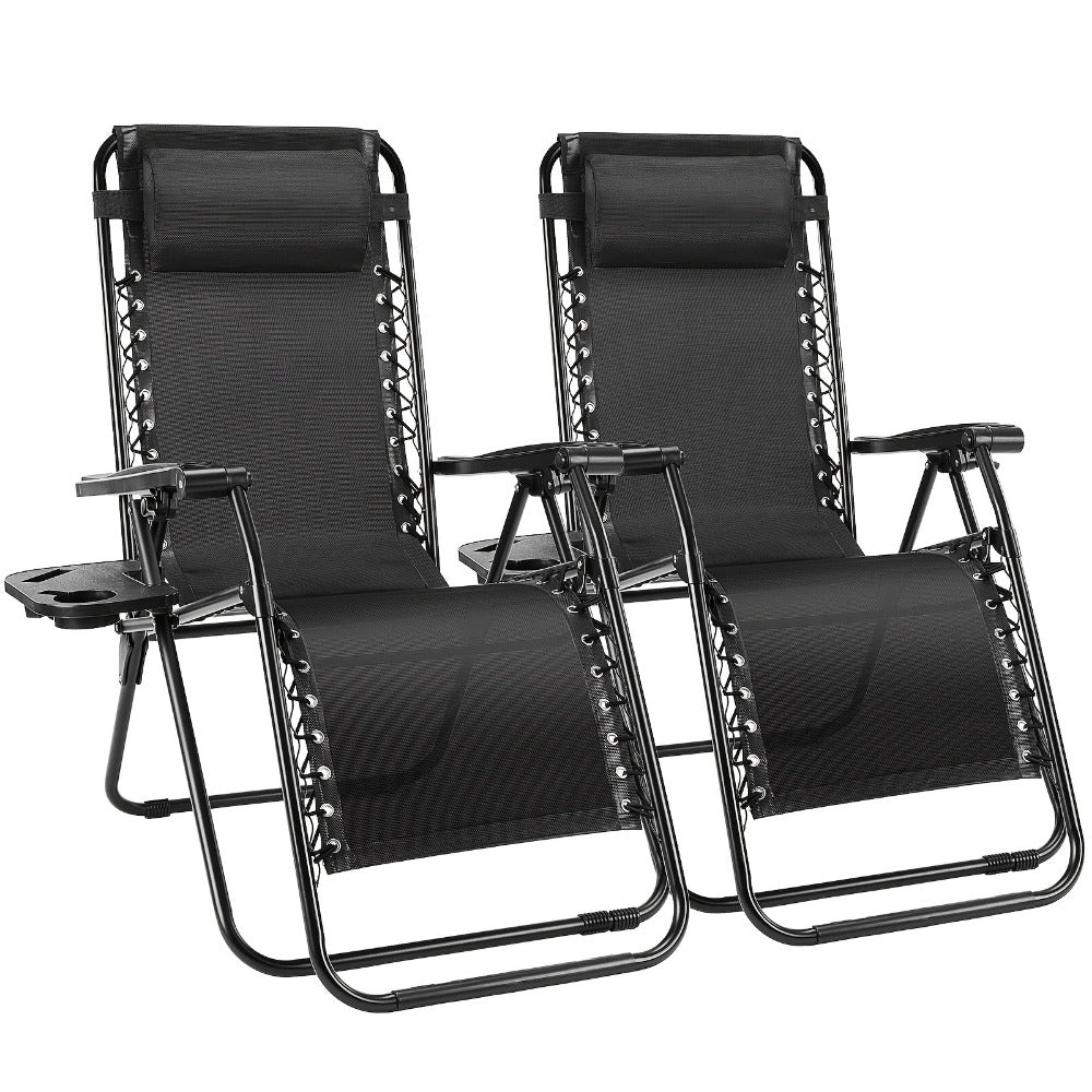 2-Piece Set Zero-Gravity Outdoor Lounge Chair with Cup Holder detail image - detail view 3