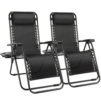 2-Piece Set Zero-Gravity Outdoor Lounge Chair with Cup Holder detail image - detail view 3