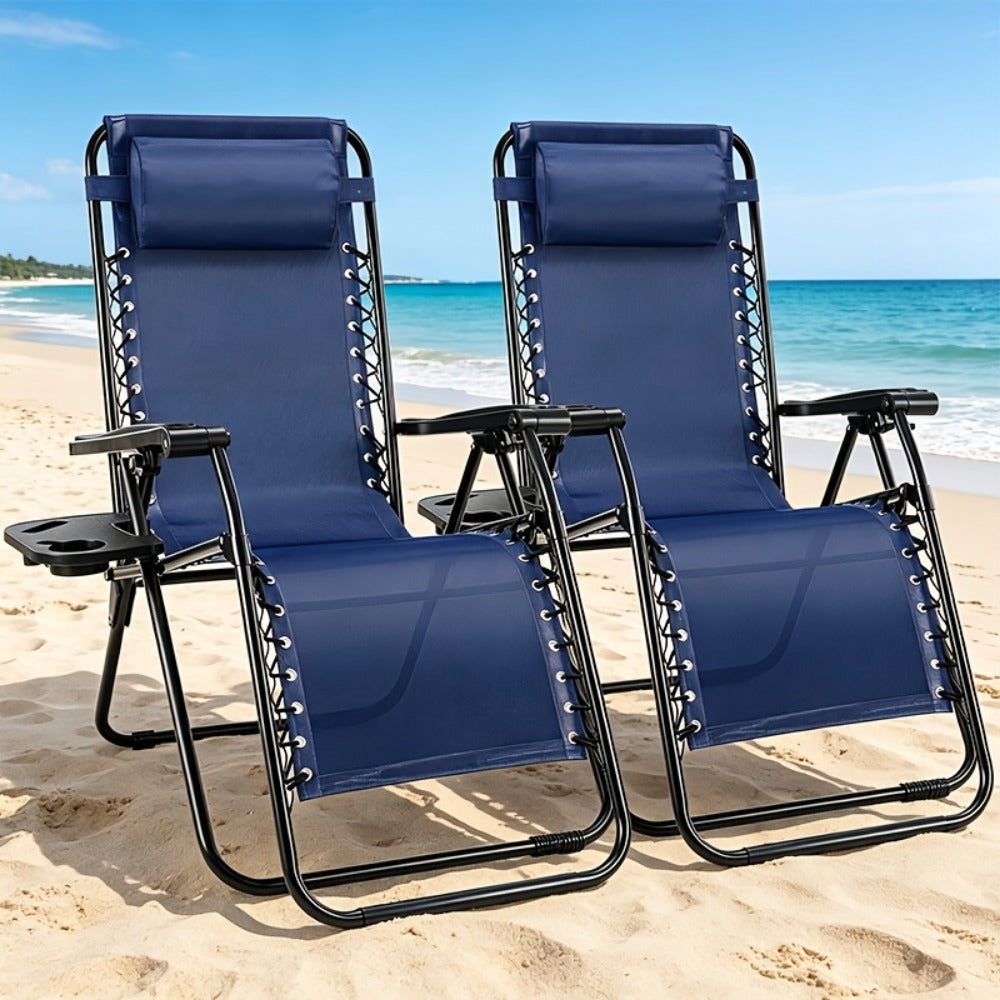 2-Piece Set Zero-Gravity Outdoor Lounge Chair with Cup Holder detail image - detail view 4