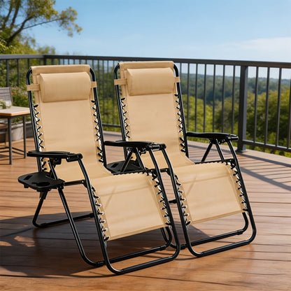 2-Piece Set Zero-Gravity Outdoor Lounge Chair with Cup Holder detail image - detail view 6