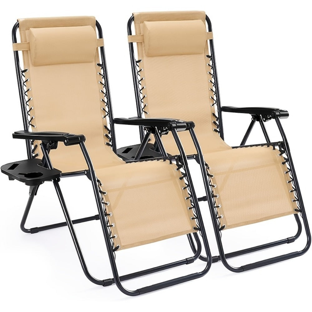 2-Piece Set Zero-Gravity Outdoor Lounge Chair with Cup Holder detail image - detail view 7