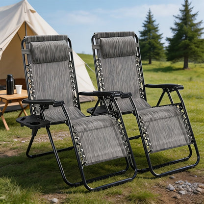 2-Piece Set Zero-Gravity Outdoor Lounge Chair with Cup Holder detail image - detail view 8