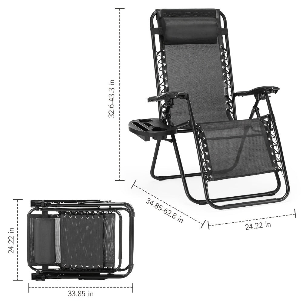 2-Piece Set Zero-Gravity Outdoor Lounge Chair with Cup Holder detail image - detail view 9