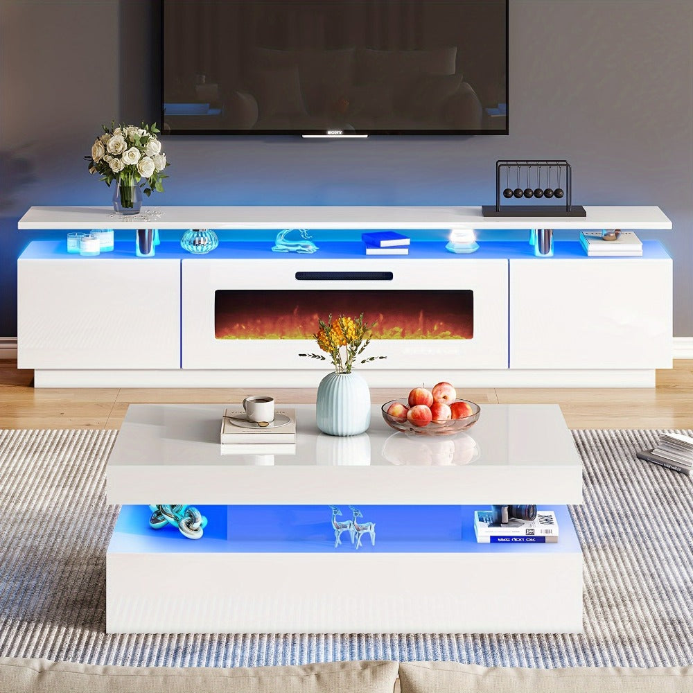 2-Tier Coffee Table with LED Lighting, Living Room Coffee Table detail image