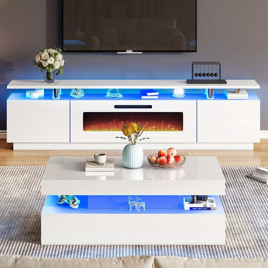2-Tier Coffee Table with LED Lighting, Living Room Coffee Table detail image