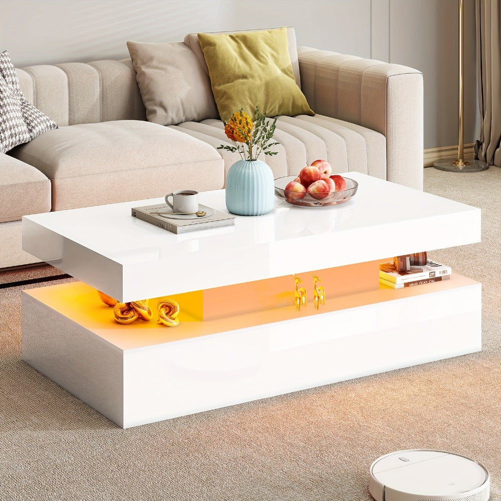 2-Tier Coffee Table with LED Lighting, Living Room Coffee Table detail image - detail view 4