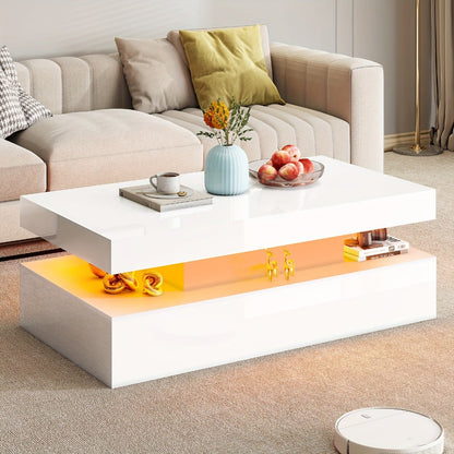 2-Tier Coffee Table with LED Lighting, Living Room Coffee Table detail image - detail view 4