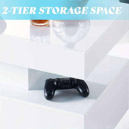 2-Tier Coffee Table with LED Lighting, Living Room Coffee Table detail image - detail view 7