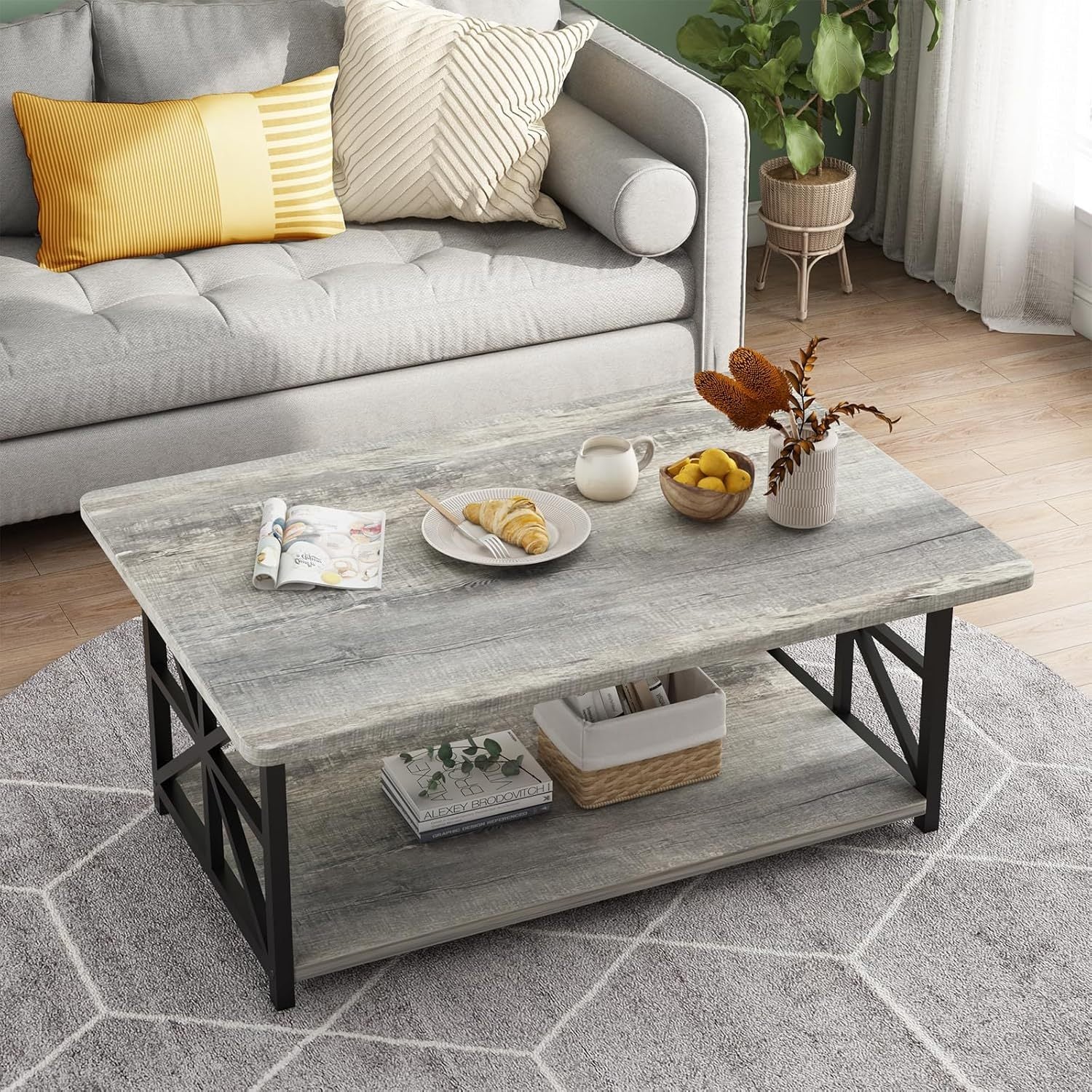 2-Tier Faux Marble Coffee Table with Multiple Color Options, Living Room Center Table detail image - detail view 12