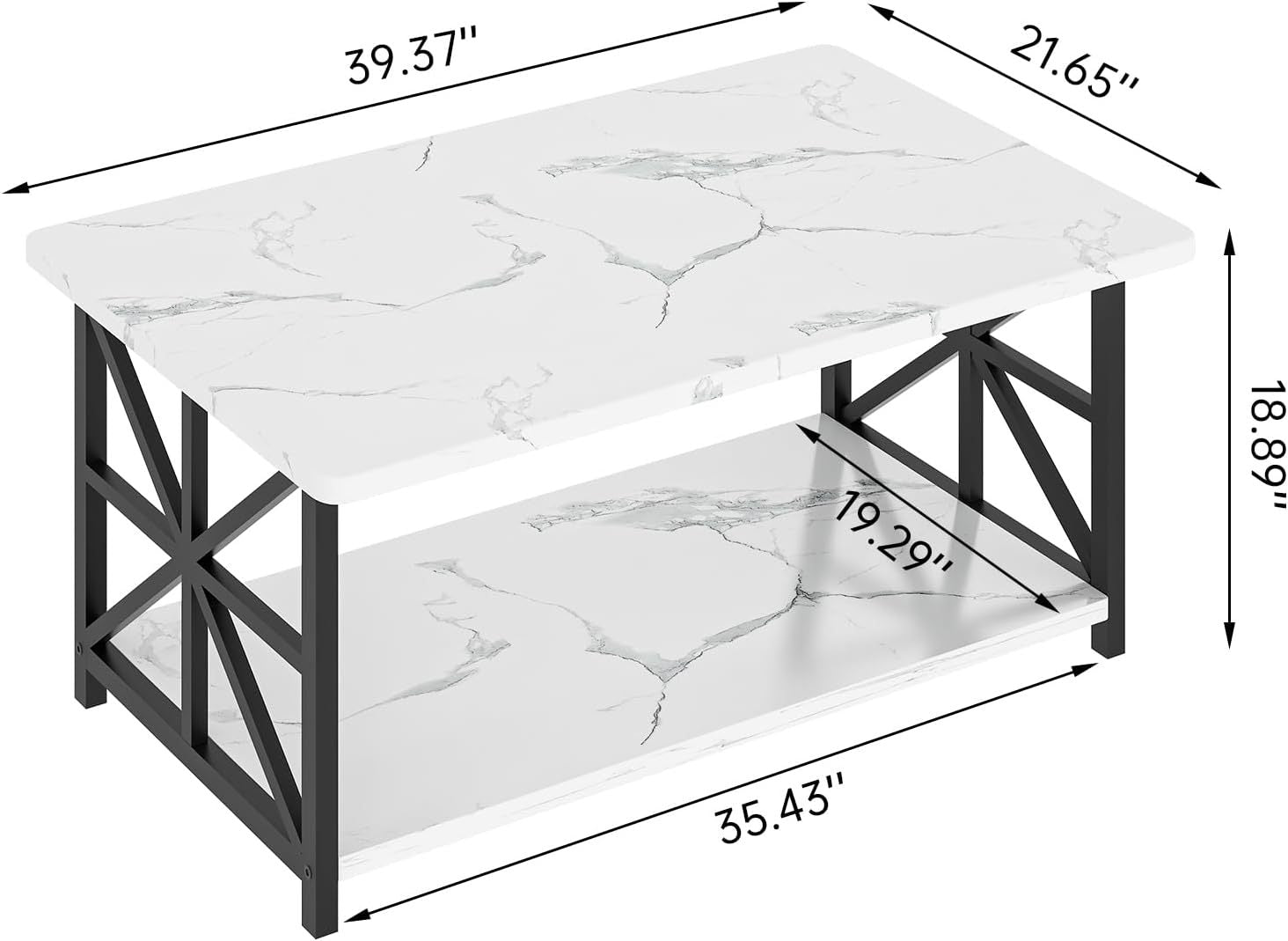 2-Tier Faux Marble Coffee Table with Multiple Color Options, Living Room Center Table detail image - detail view 16