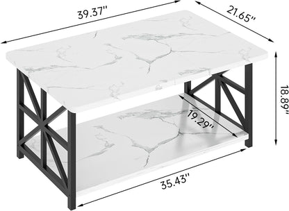 2-Tier Faux Marble Coffee Table with Multiple Color Options, Living Room Center Table detail image - detail view 16