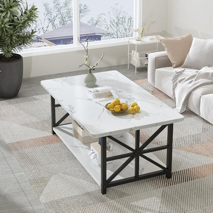 2-Tier Faux Marble Coffee Table with Multiple Color Options, Living Room Center Table detail image - detail view 7