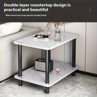 2-Tier Faux Marble Side Table with Multiple Color Options, Living Room End Table detail image - detail view 13