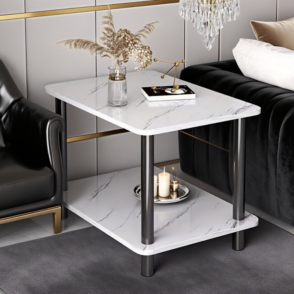 2-Tier Faux Marble Side Table with Multiple Color Options, Living Room End Table detail image