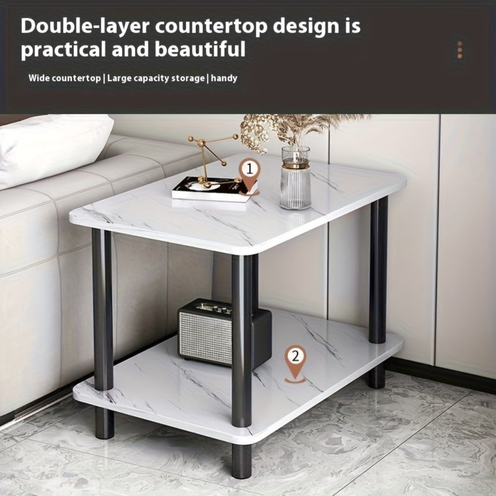 2-Tier Faux Marble Side Table with Multiple Color Options, Living Room End Table detail image - detail view 9
