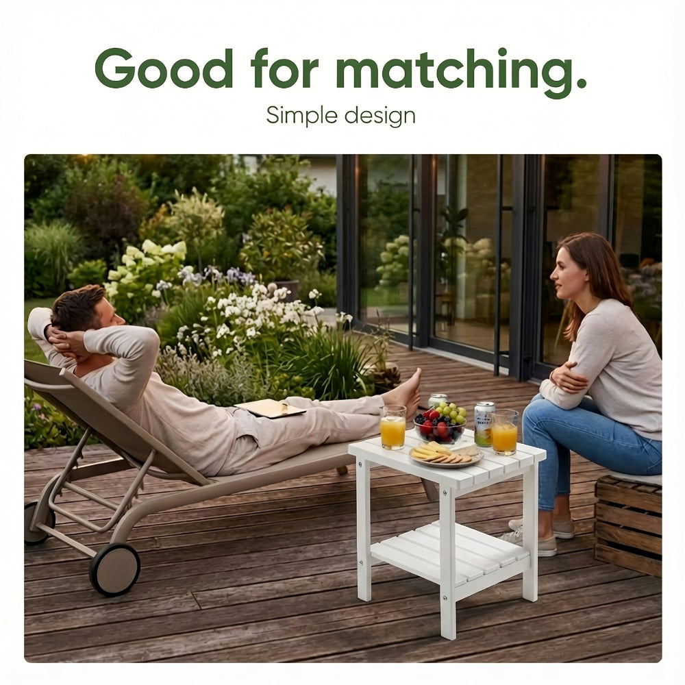2-Tier HDPE Outdoor Side Table with Weather-Resistant Finish for Patio detail image