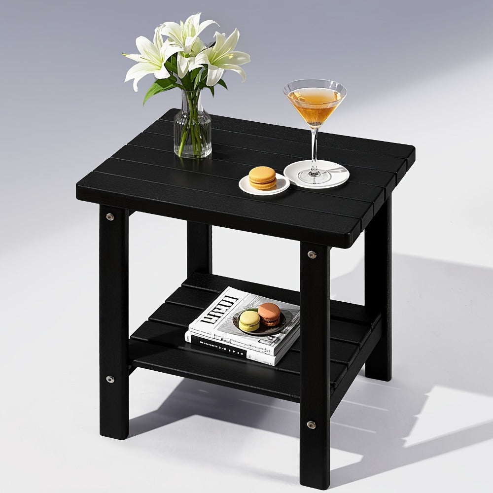 2-Tier HDPE Outdoor Side Table with Weather-Resistant Finish for Patio detail image - detail view 3
